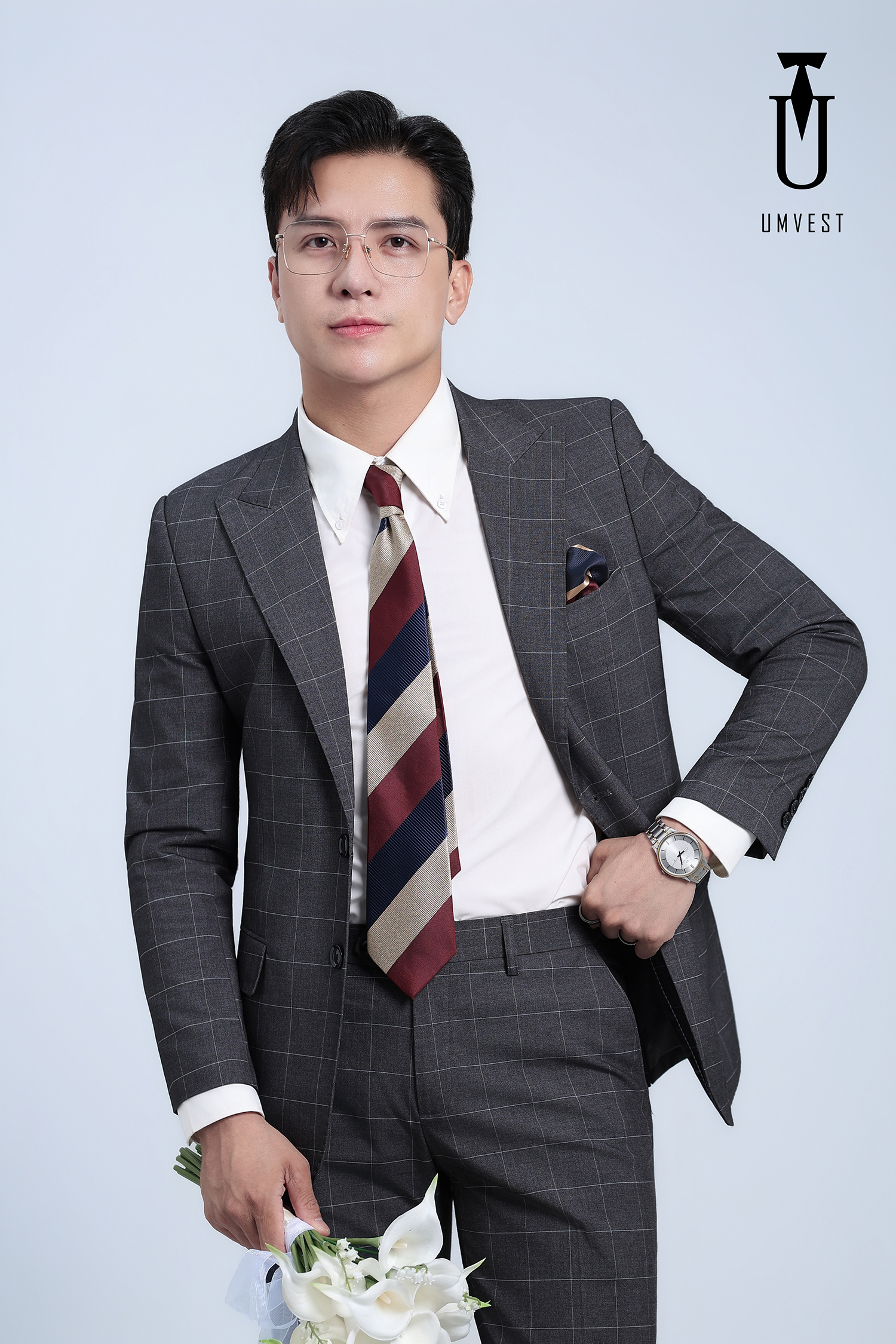 Vest Cưới Xám Đậm Caro