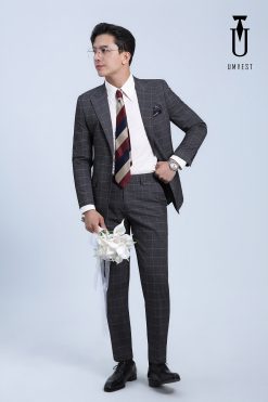Vest Cưới Xám Đậm Caro