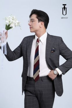 Vest Cưới Xám Đậm Caro