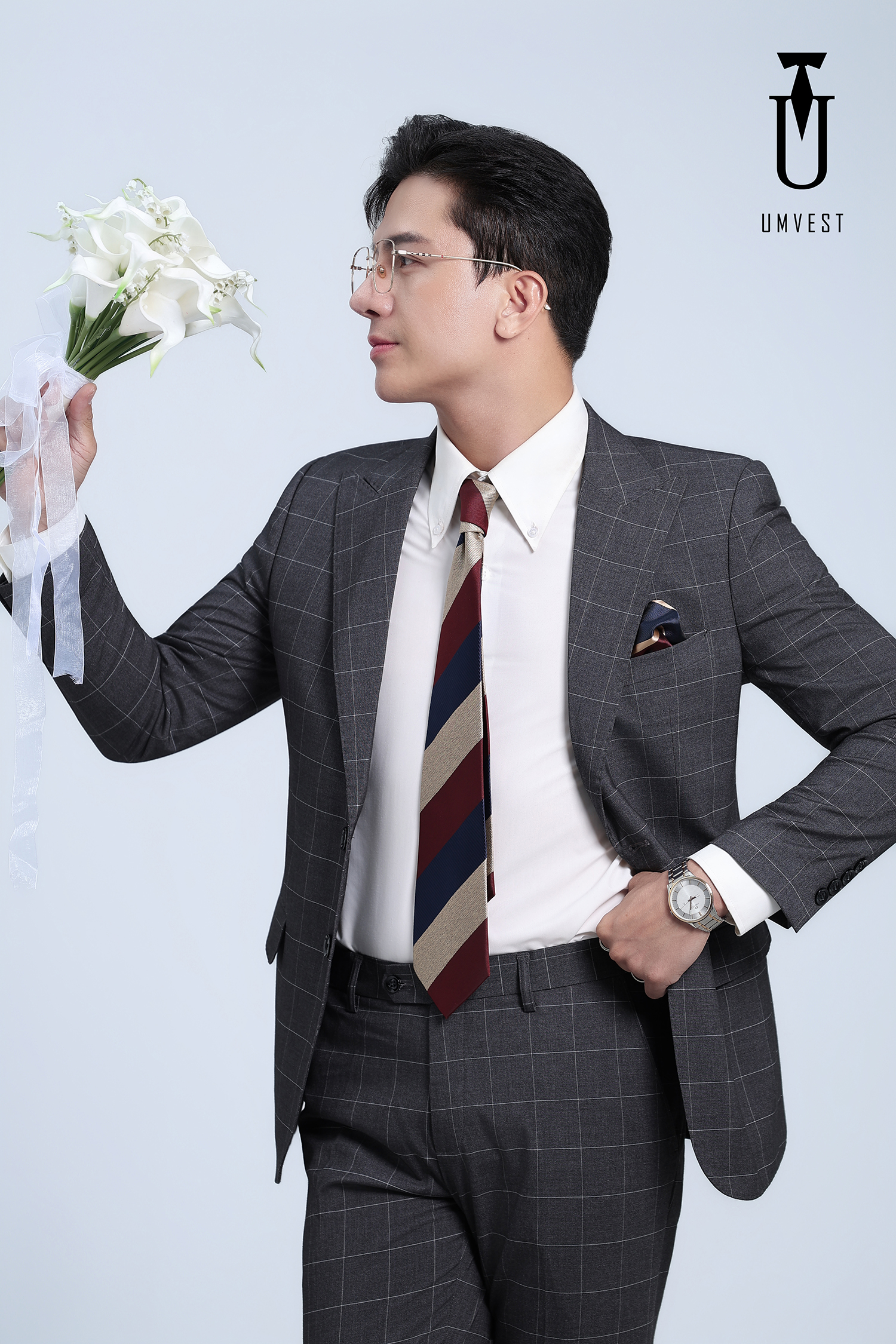 Vest Cưới Xám Đậm Caro