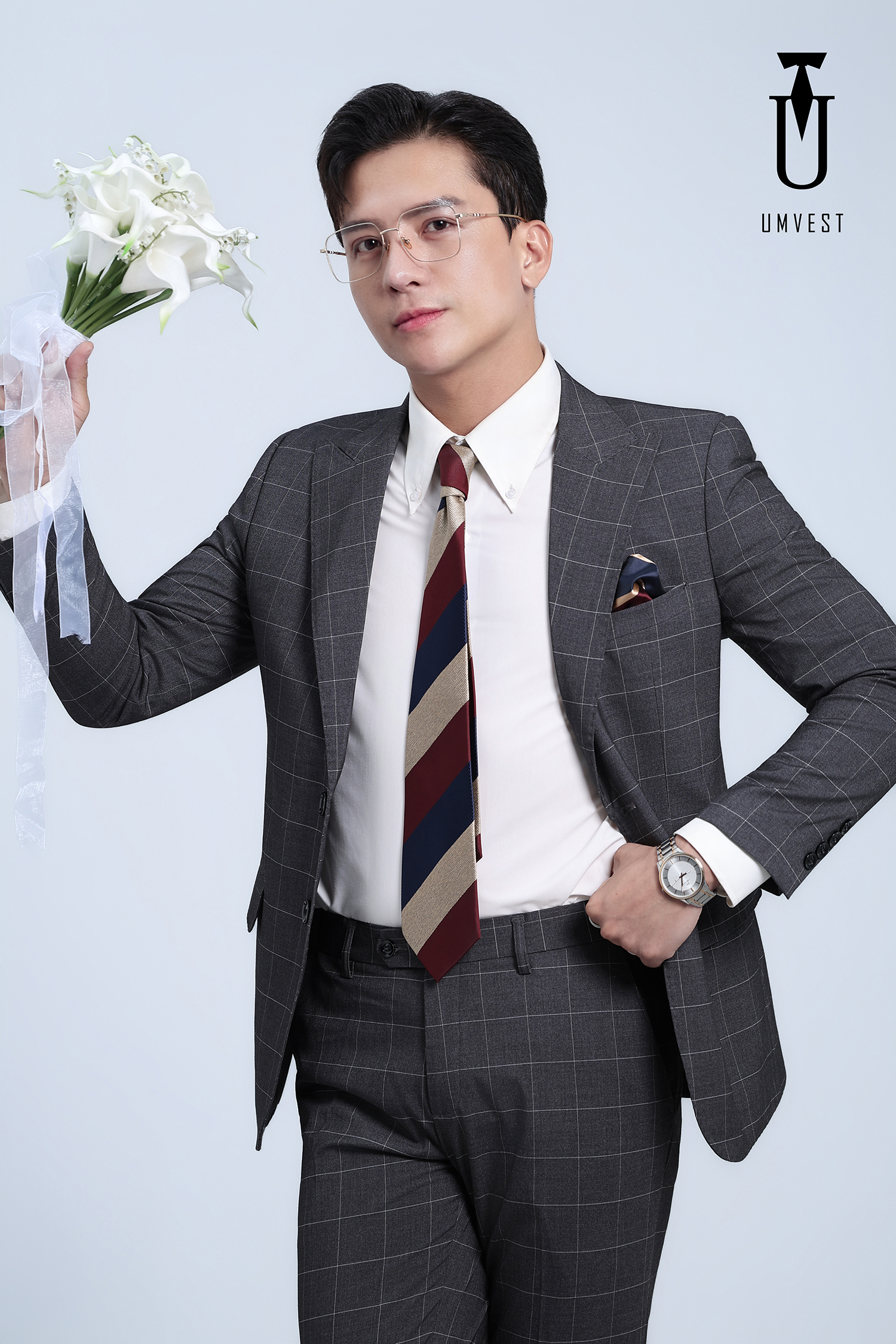 Vest Cưới Xám Đậm Caro