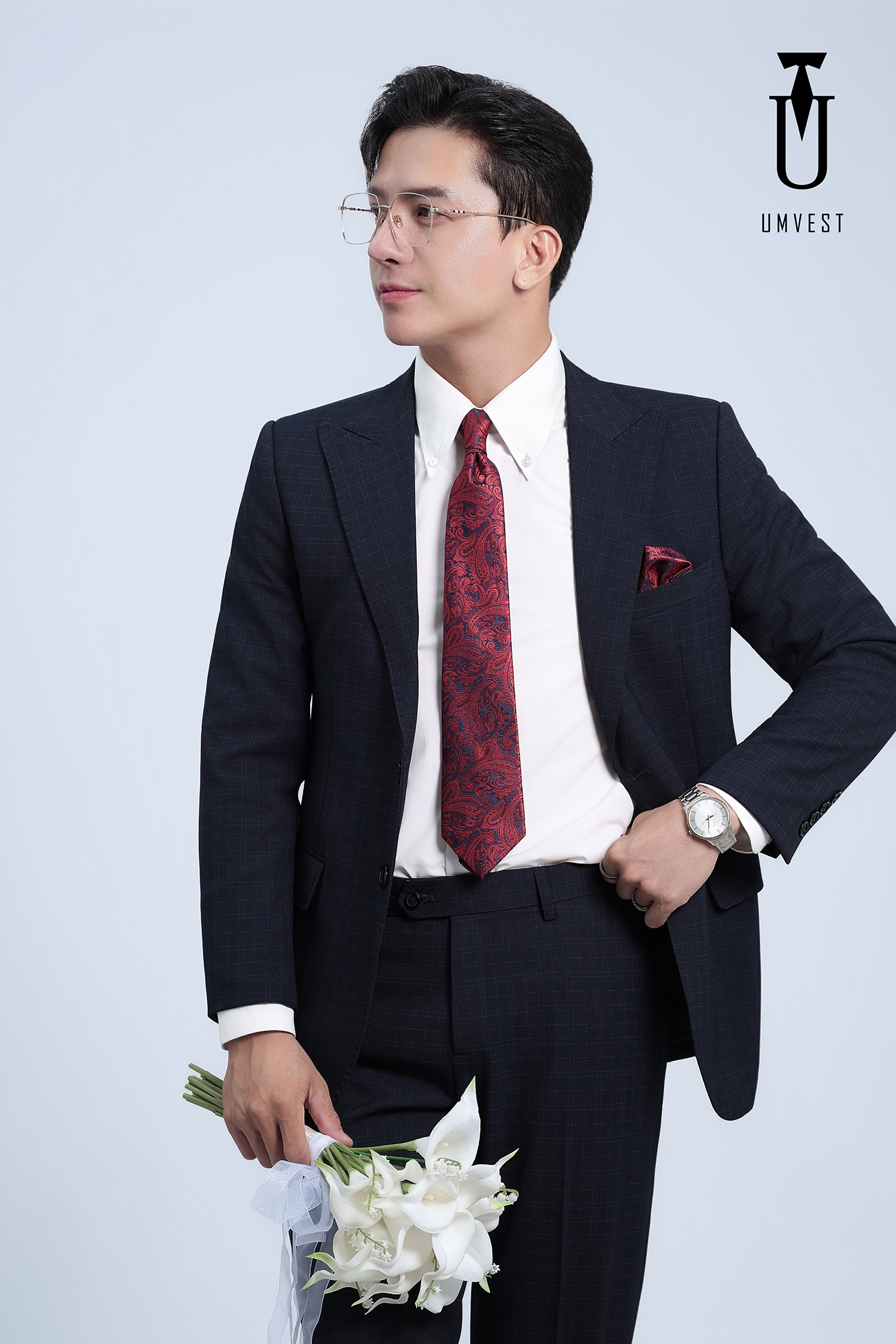 Vest Cưới Xanh Đen Caro